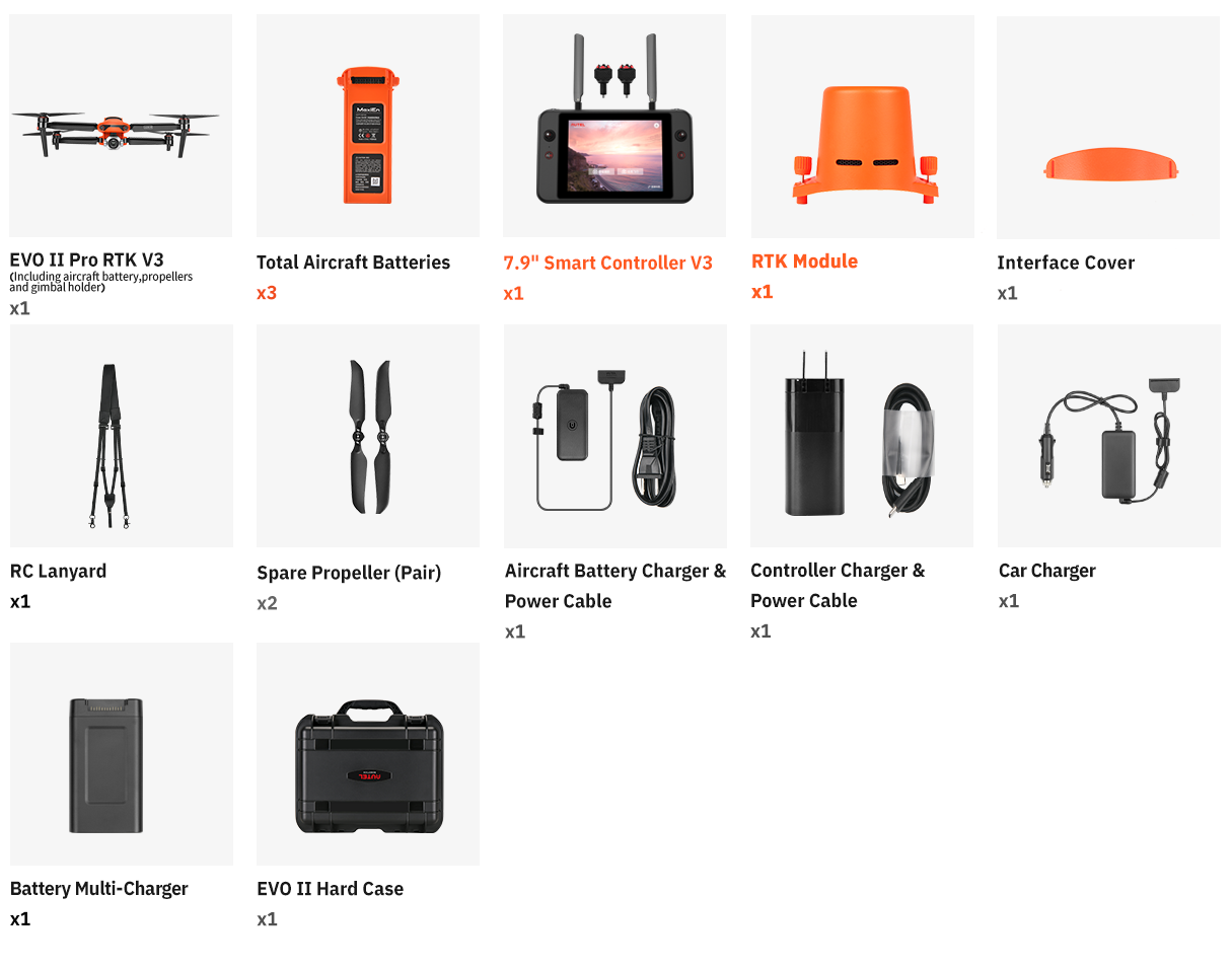 autel evo ii pro rtk v3 package list