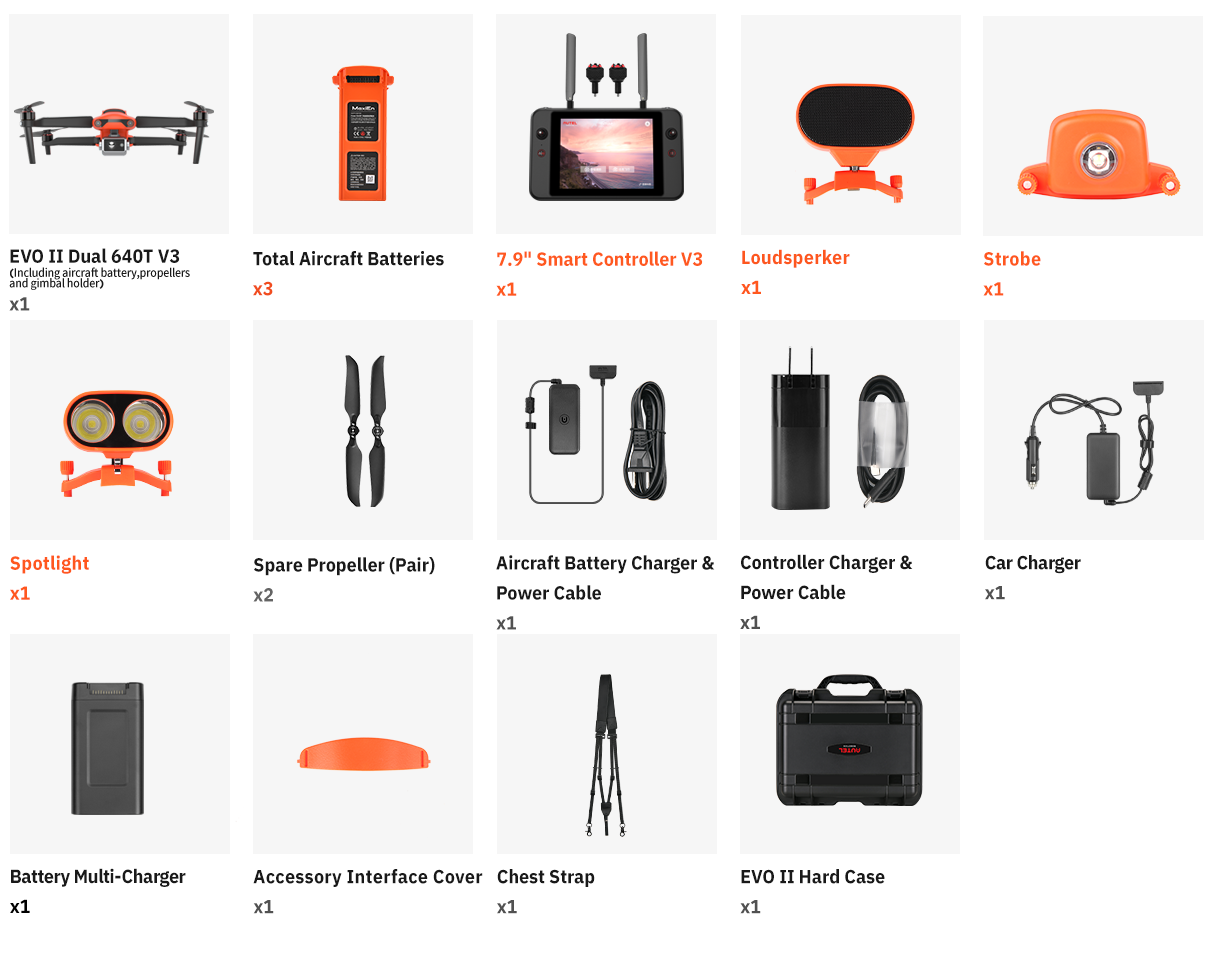 autel robotics evo ii dual 640T V3 enterprise bundle package list pc