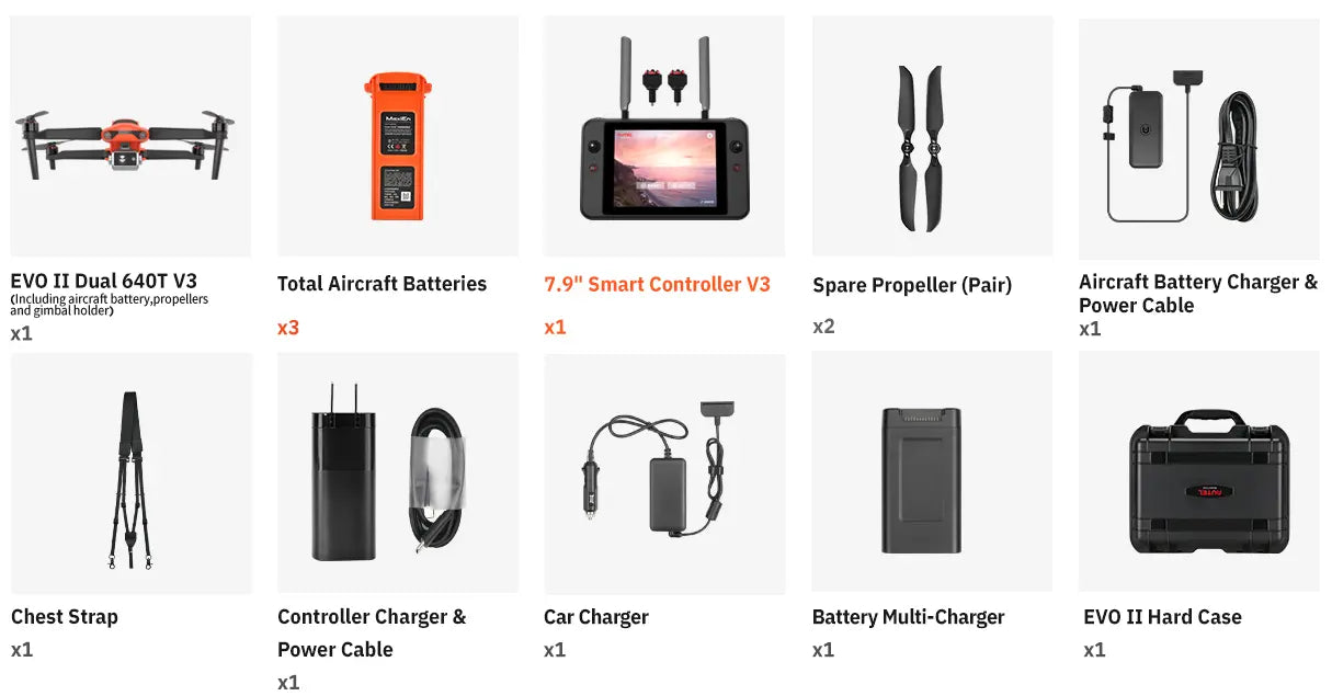autel evo ii dual 640t v3 rugged bundle v3 package list